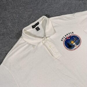 Vintage NASA Atlantis Space Shuttle Polo Shirt Mens 2XL White Made USA 90s